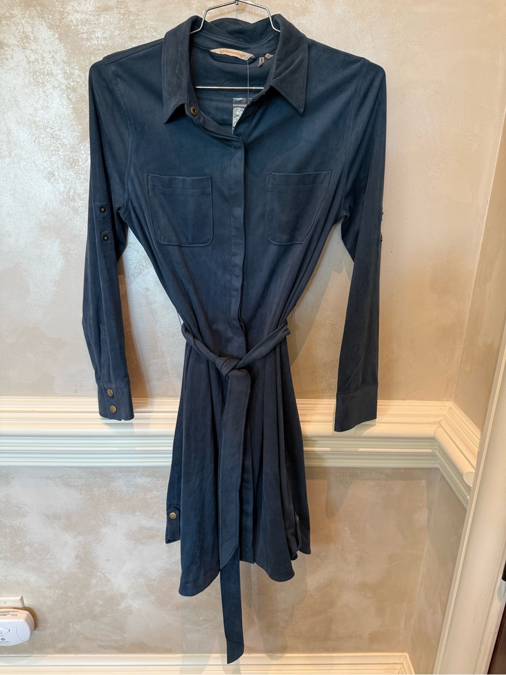 Soft Surroundings Navy Shirt Dress with Tie Belt